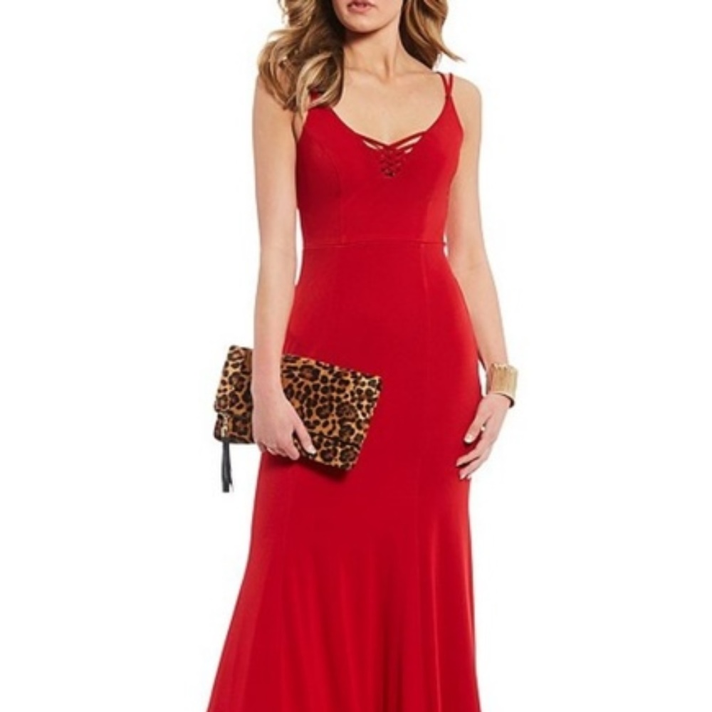 Jodi Kristopher Double Spaghetti Strap  Long dress
